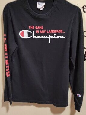 Champion Reverse Weave "The Same In Any Language" Long Sleeve T-Shirt Black Men'